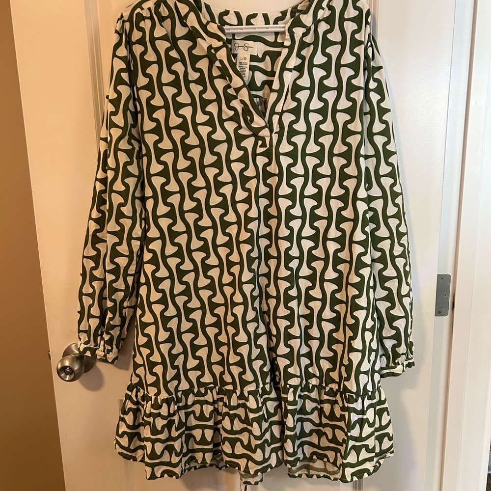 Jessica Simpson Olive and White Cotton Dress